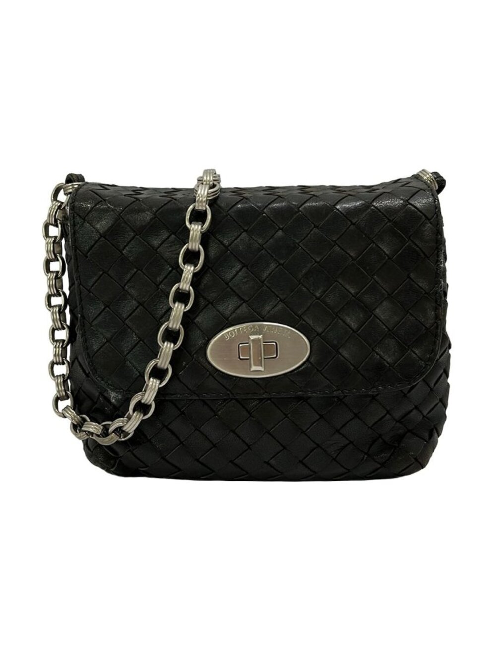 Bottega Veneta Shoulder Bag Intrecciato Black Chain Leather